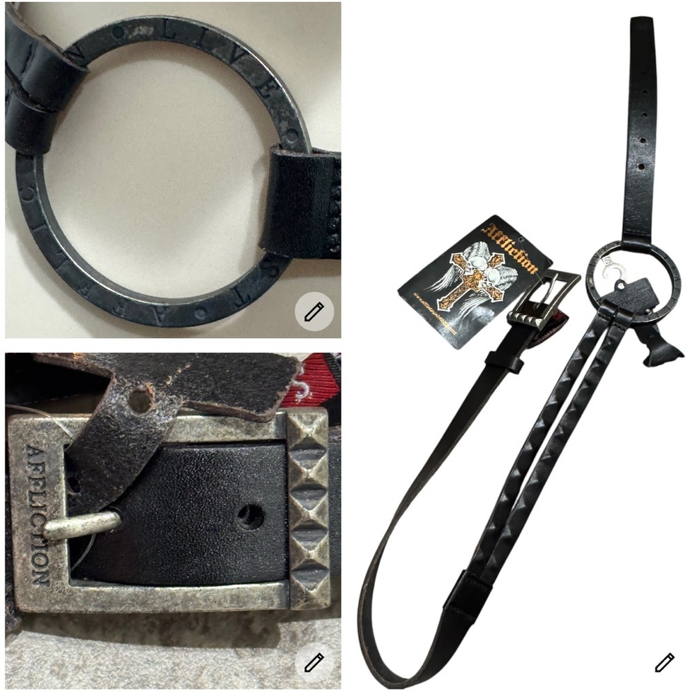 Affliction Unisex Rome Belt Black Leather Two Straps Size Small‎ 36” Grunge Y2K